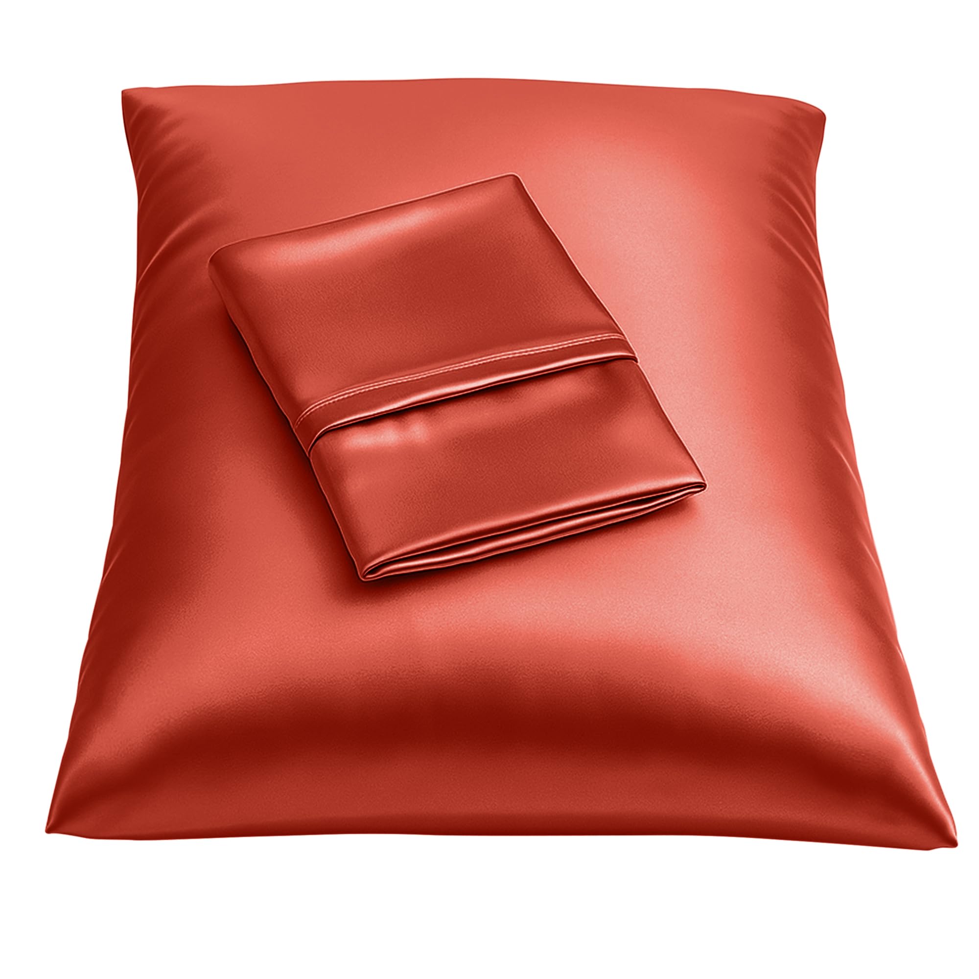 BLISSFORD Satin Pillowcase with Zipper, Like Silk Pillow Cases - Rust