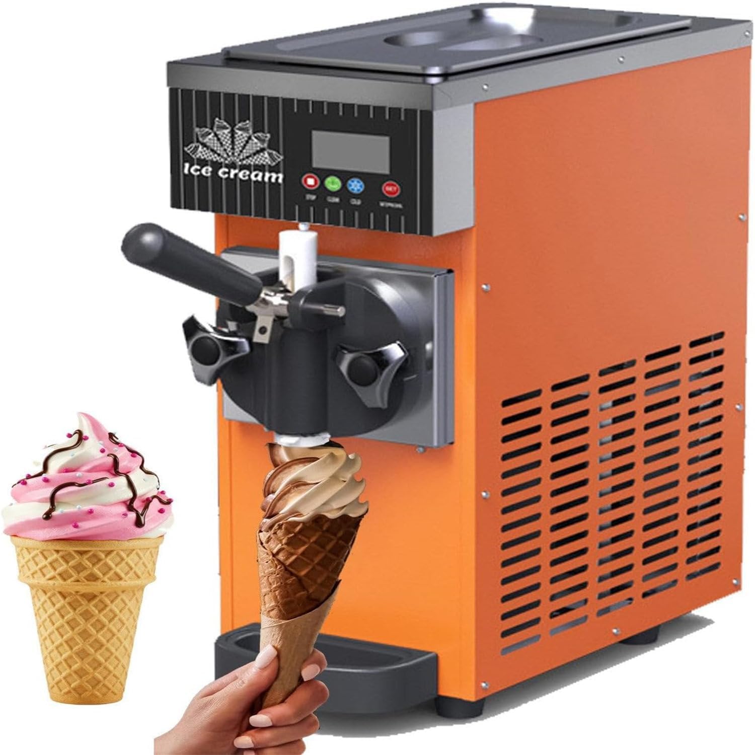 1-Flavor Commercial & Home Soft Serve Ice Cream Maker 4-5kg/H, LCD Touch Panel, Auto Clean Soft Serve Maker,Tabletop Ice Cream Machine for Restaurants & Dessert Shops Orange