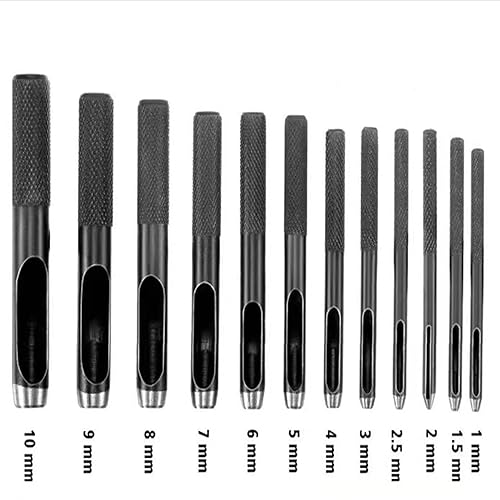 Miniatura 2 de 12 piezas de herramienta perforadora de cuero perforadora de cuero perforadora redonda resistente para cinturón de cuero y banda de reloj.