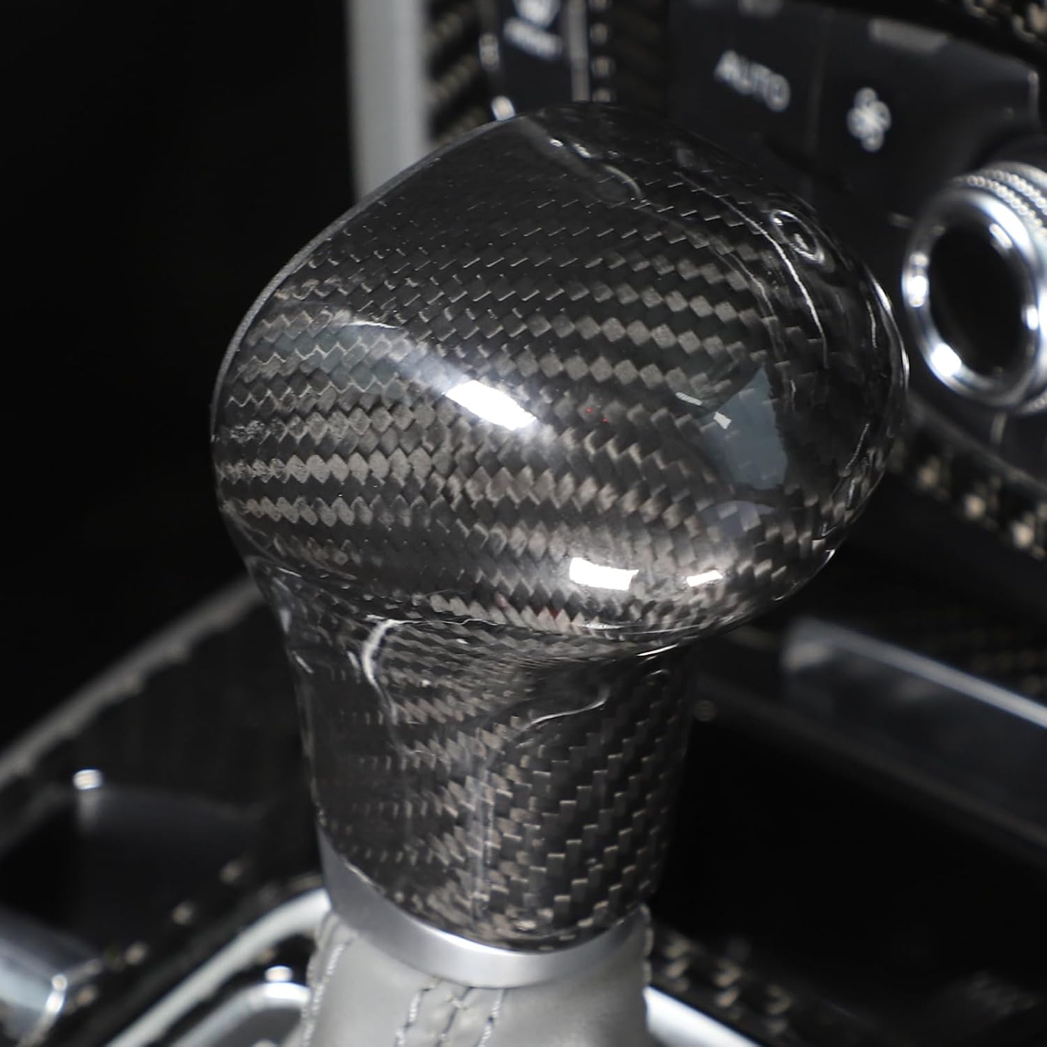 Car Gear Shift Knob Head Cover Trim Stickers for Audi A4L A6 Q5 2013 2014 2015 2016 (Real Carbon Fiber, Black Carbon Fiber)