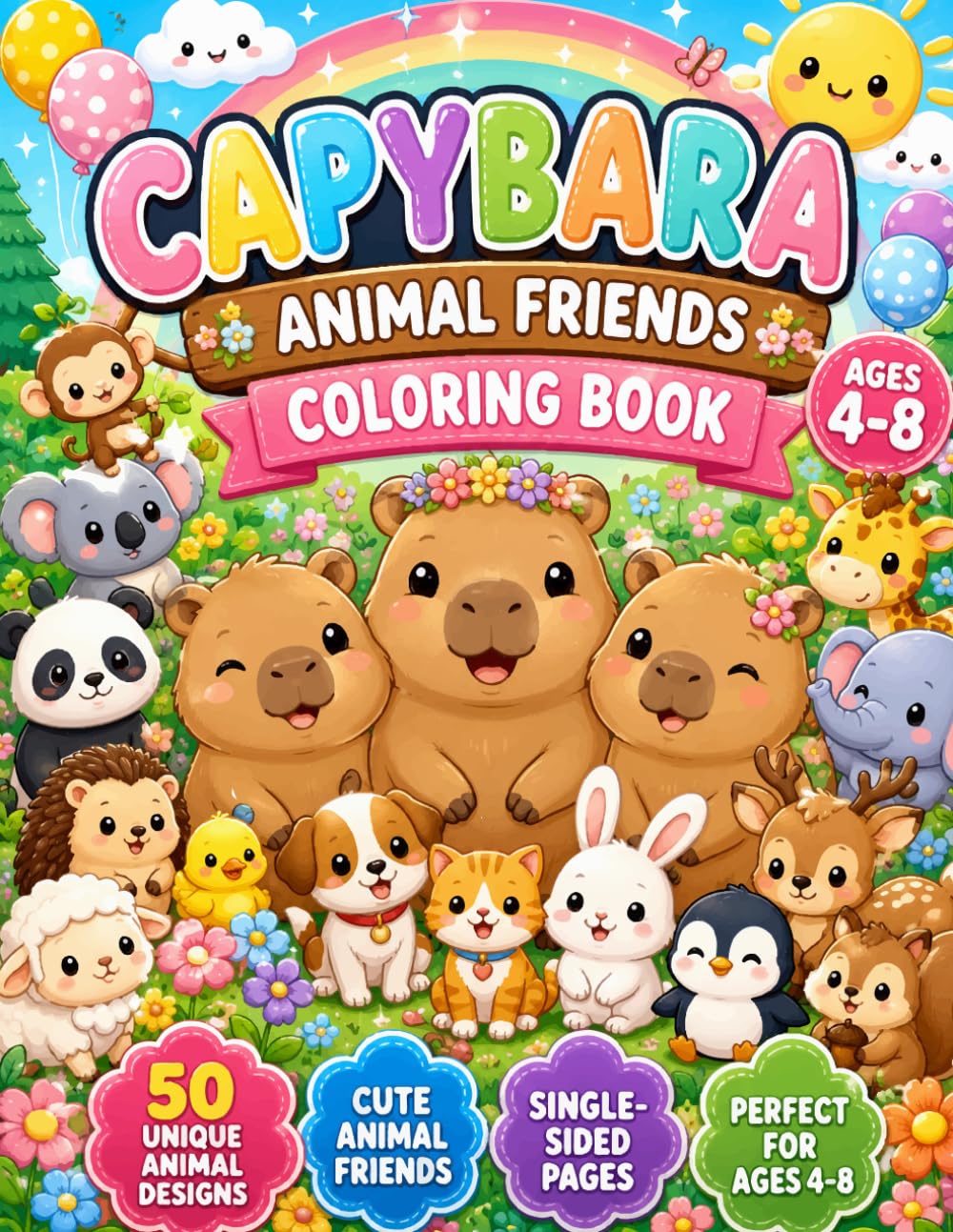 Capybara Animal Friends Coloring Book: 50 Adorable Animal Adventures to Color