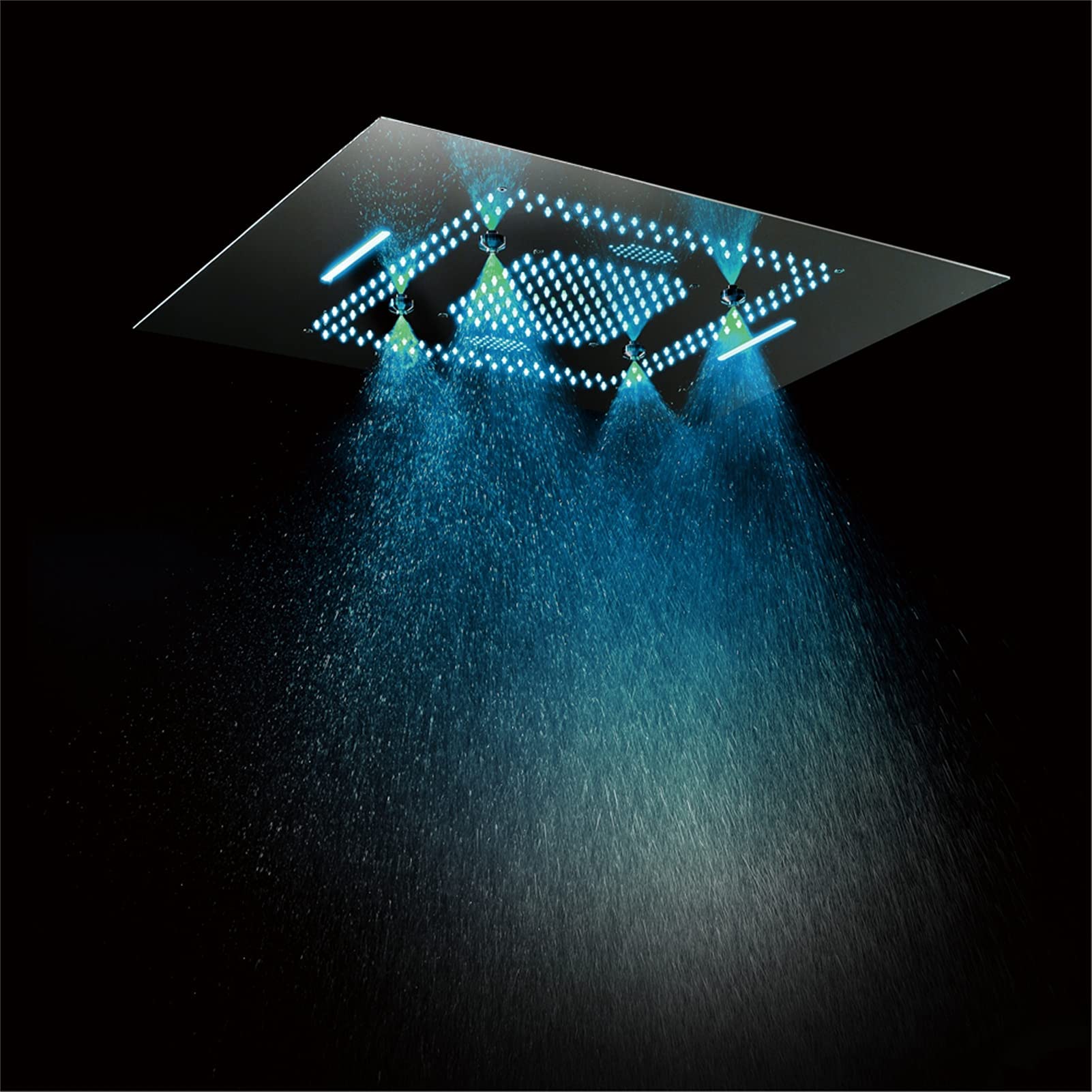 Music - Sistemas de ducha LED, cabezal de ducha LED de 60 x 80 cm, neblinoso, cascada, lluvia, grifos de ducha termostáticos de 4 funciones con chorro de cuerpo de ducha, control remoto (control