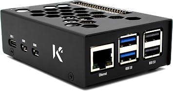 KKSB Raspberry Pi 5 Case - Sandblasted Aluminum - Space for Official Raspberry Pi 5 Active Cooler - Laser Ecthed Pin Labels - Integrated Start Button