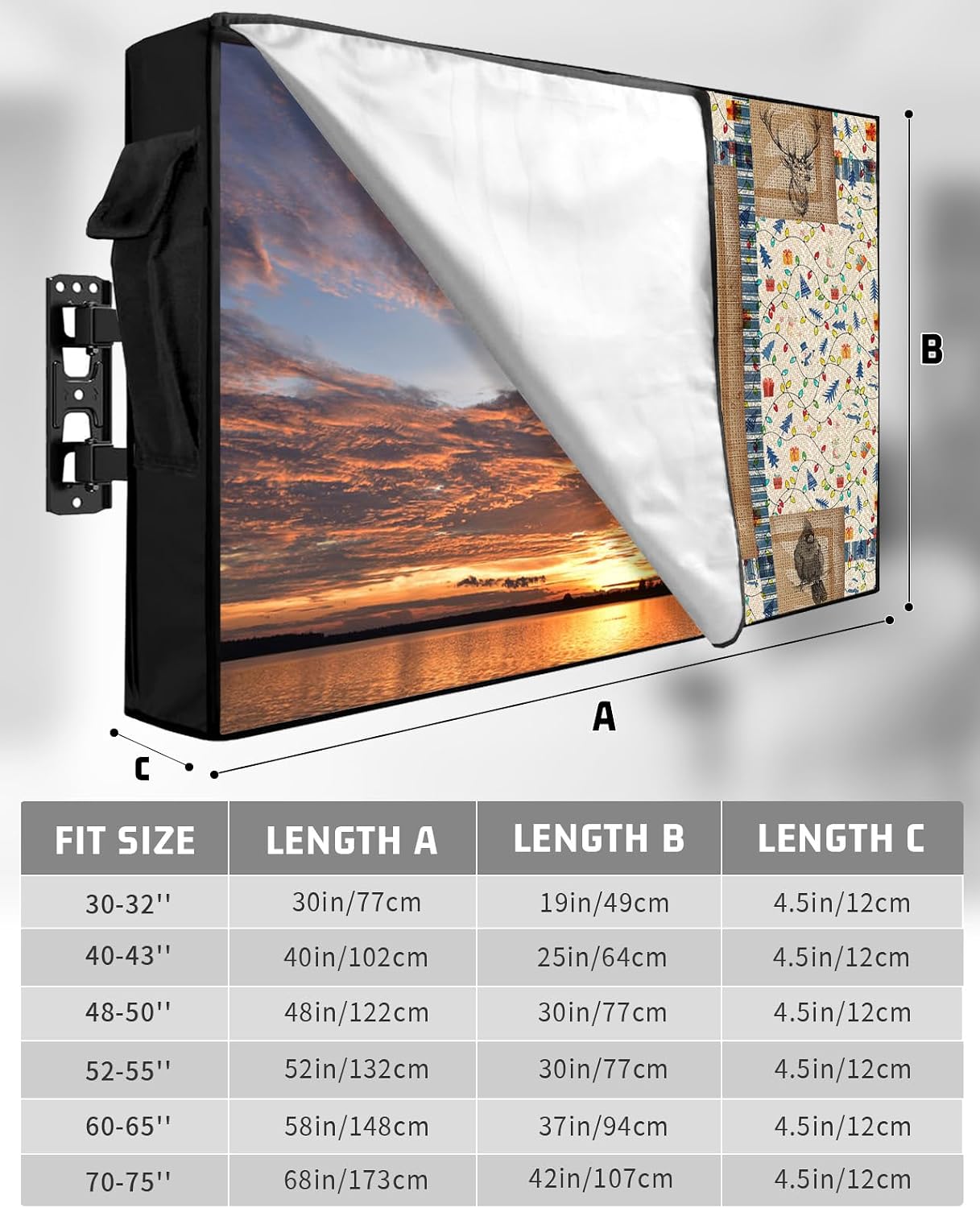 Outdoor TV Cover Merry Christmas Tree with Gift Weatherproof Waterproof Outside TV Protector with Zipper,Light Ball Elk Car on Burlap Smart Television Screen Cover for 52 to 55Inch Screens image 2