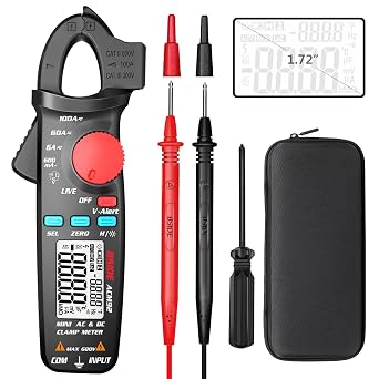 BSIDE ACM92 DC Current Clamp Meter True RMS 6000 Counts Digital Multimeter Amp Continuity Ohm Hz Live Check V-Alert Voltage Tester with Back Clip