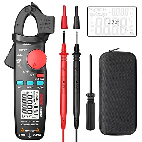 BSIDE ACM92 DC Current Clamp Meter True RMS 6000 Counts Digital Multimeter Amp Continuity Ohm Hz Live Check V-Alert Voltage Tester with Back Clip