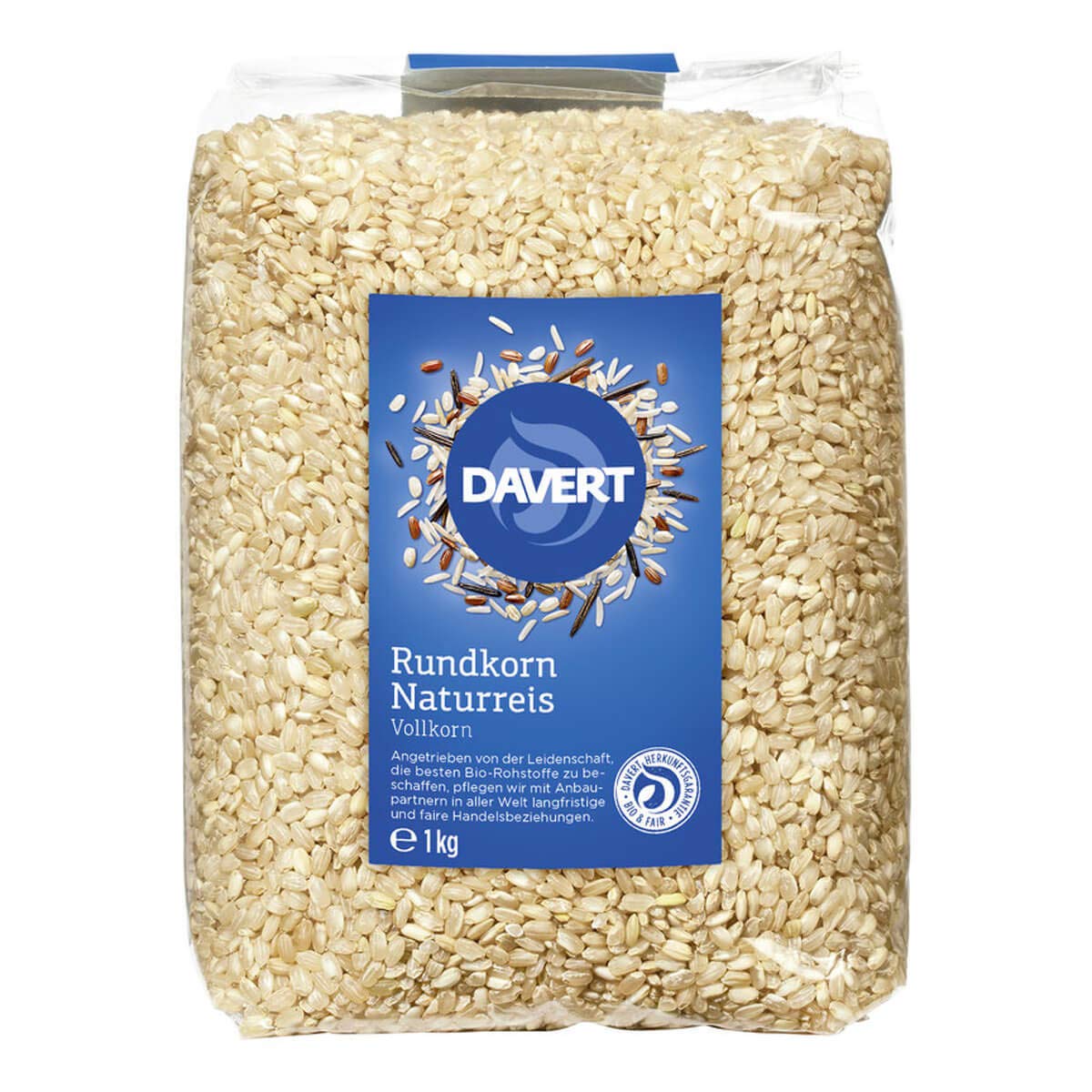 Davert - Rundkorn Naturreis - 1 kg - 8er Pack