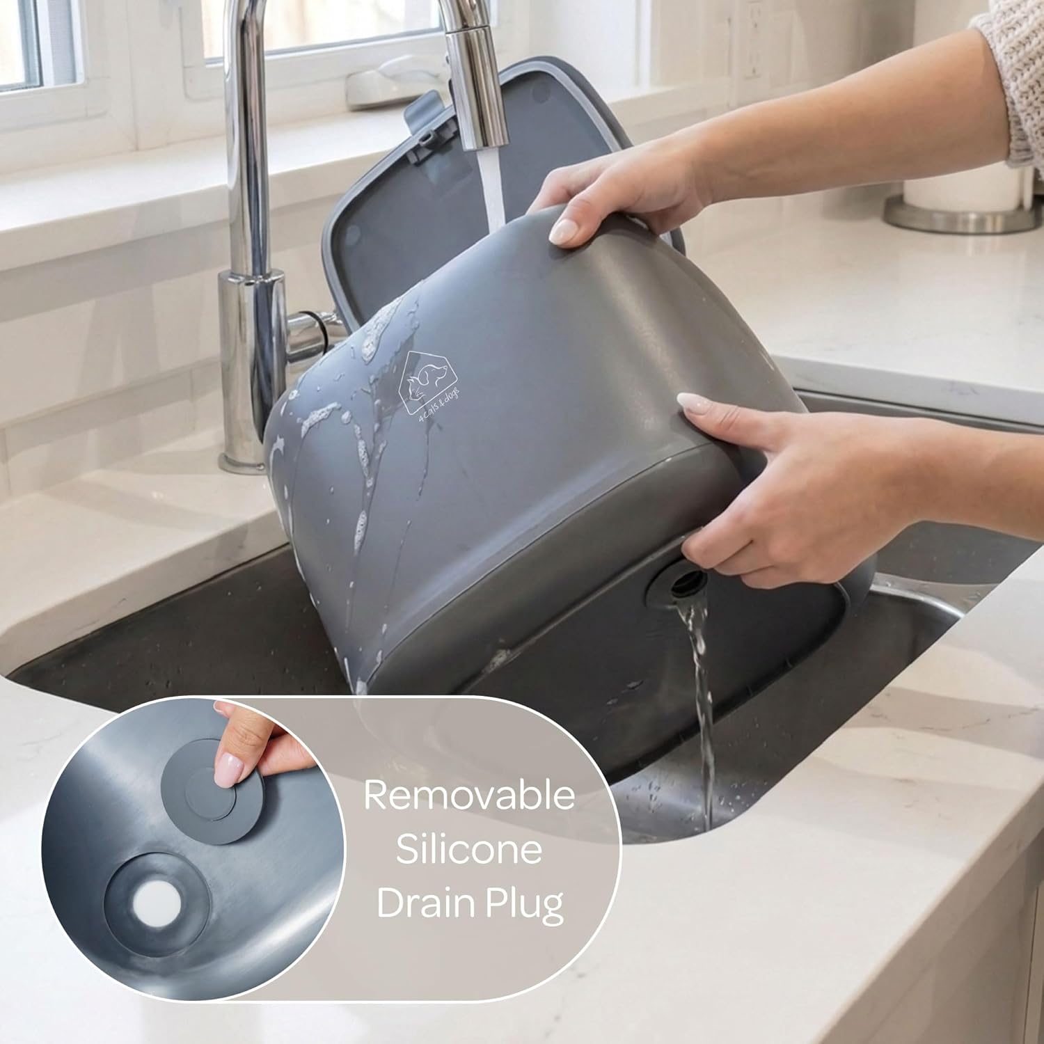 4 Cats & Dogs Kibble Food Container – 10L Pet Food Storage with Airtight Lid, Measuring Cup & Drain Plug –Freshness-Sealed Plastic Dispenser for Cat & Dog Treat, Keeps Kibble Safe & Organized