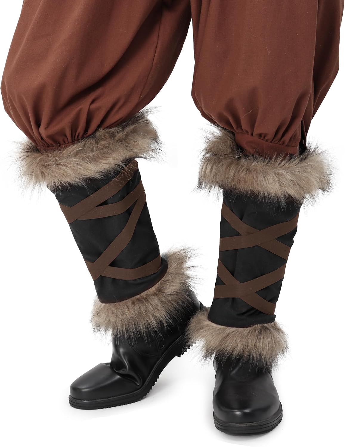 DAZCOS Medieval Fur Leg Wraps for Men Women Renaissance Fuzzy Boot Cover LARP Costume Accessories