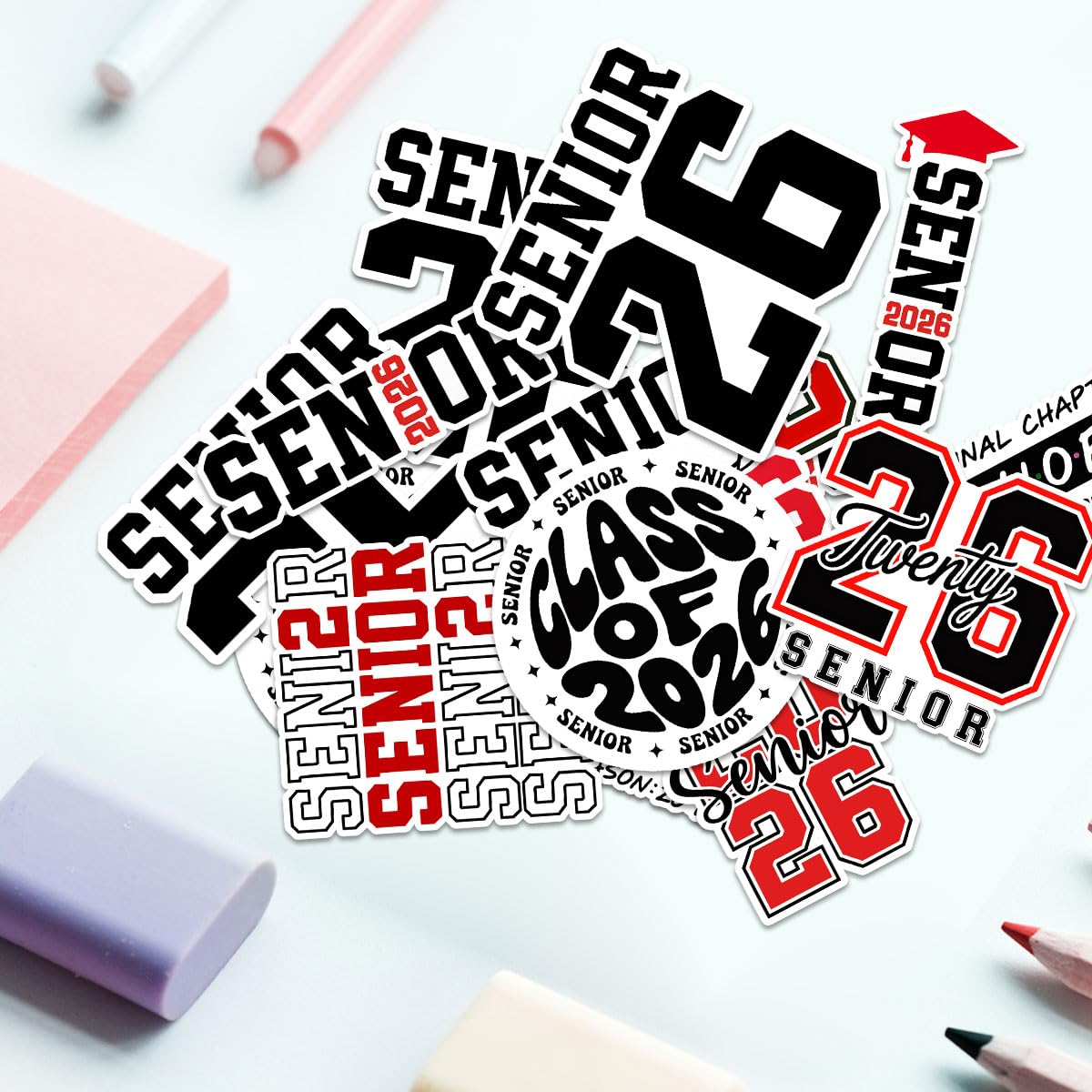 Photo 1 of 10 Pcs Class of 2026 Senior Stickers Pack Vinyl Waterproof Graduation Stickers, Decals for Laptop, Water Bottle, Scrapbook, High School & College Seniors 2026 (Senior 6, 3 Inch)