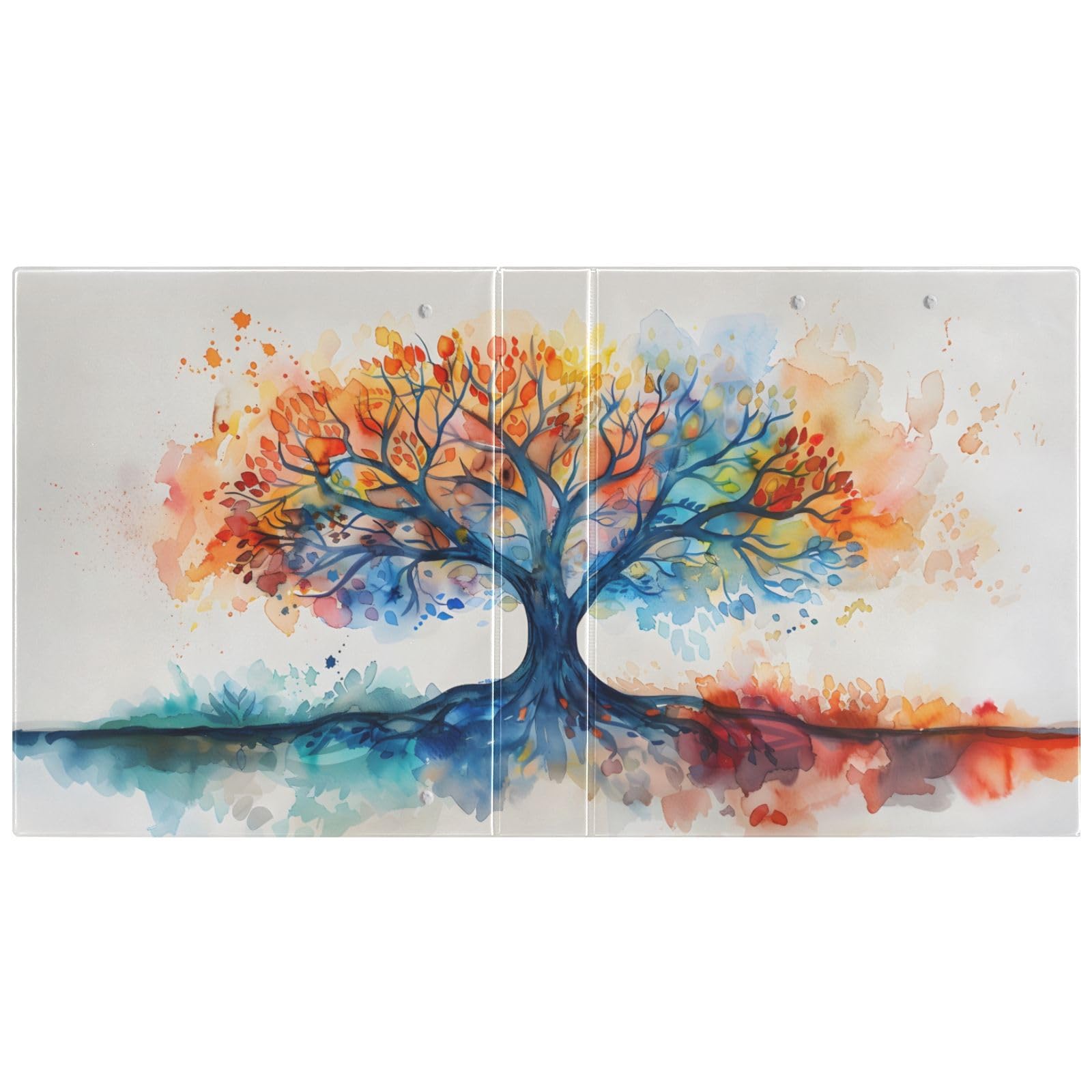 Classeur à 3 anneaux aquarelle Tree Life de 3,8 cm, classeurs à trois anneaux avec porte-bloc pour papier de 21,6 x 27,9 cm, 3 poches intérieures transparentes en PVC pour fournitures de bureau