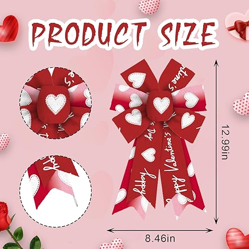 Miniatura 2 de Estivaux 2 lazos de San Valentín para corona, lazos de corona para el día de San Valentín, lazos de arpillera rojos y blancos, lazos de corazón para