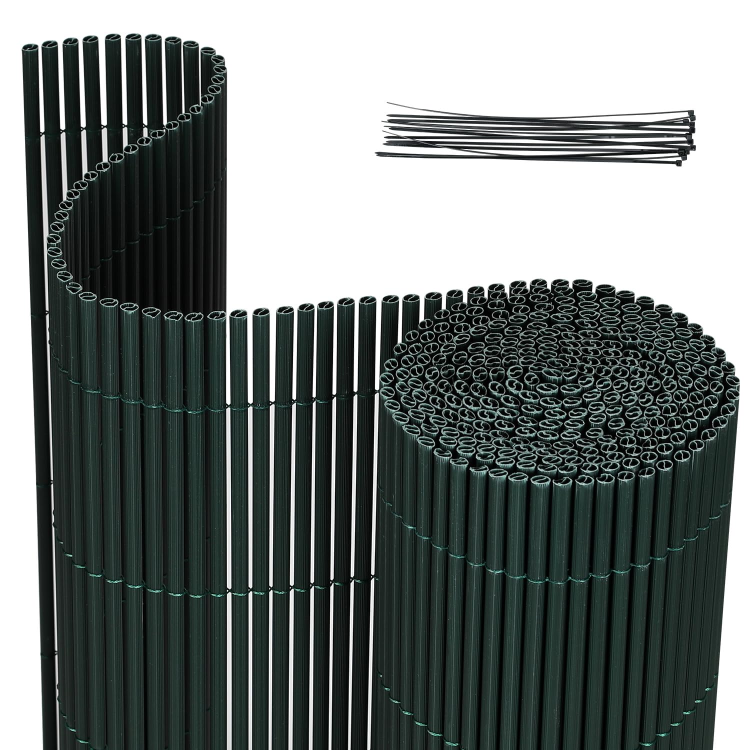 PVC Sichtschutzmatte 100x500cm, Sichtschutzzaun Privatsphäre Wetterfest für Garten, Terrasse, Balkon Sichtschutz mit Kabelbindern, Balkonsichtschutz mit Verstärkungsrippe, Grün