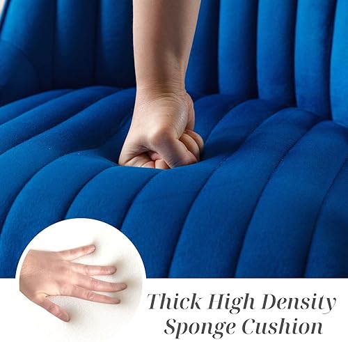 Miniatura 3 de Juego de 2 sillas de comedor de terciopelo tapizadas azules con patas doradas, sillas de cocina modernas sin brazos con respaldo