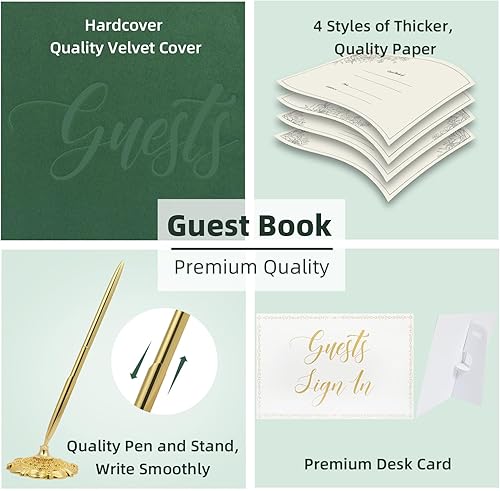 Miniatura 5 de Juego de libro de invitados de boda, libro de invitados de boda de terciopelo con bolígrafo, libro de invitados Polaroid para boda, 10.5 x 8