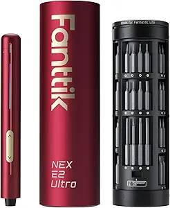 Fanttik E2 Ultra Mini Electric Screwdriver, Cordless Screwdriver, Max 0.6N.m, 50 Magnetic Bits, 5/32'' Hex, Magnetic Storage, Repair Tool for Electronics, Camera, Laptop, and PC Build (Red)