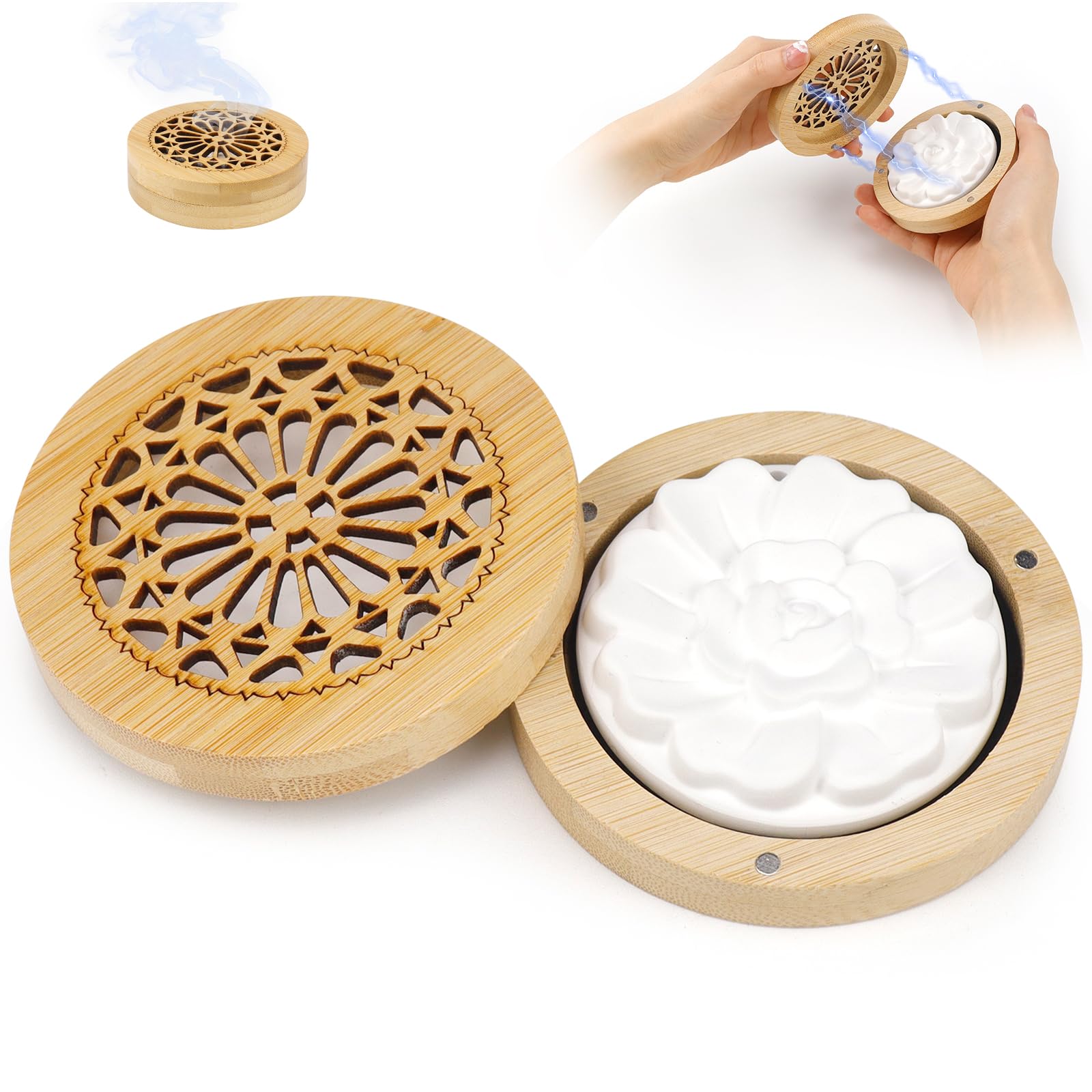 Aromatherapie Diffuser Set - 2 Duftsteine Mit Holz Räucherkiste