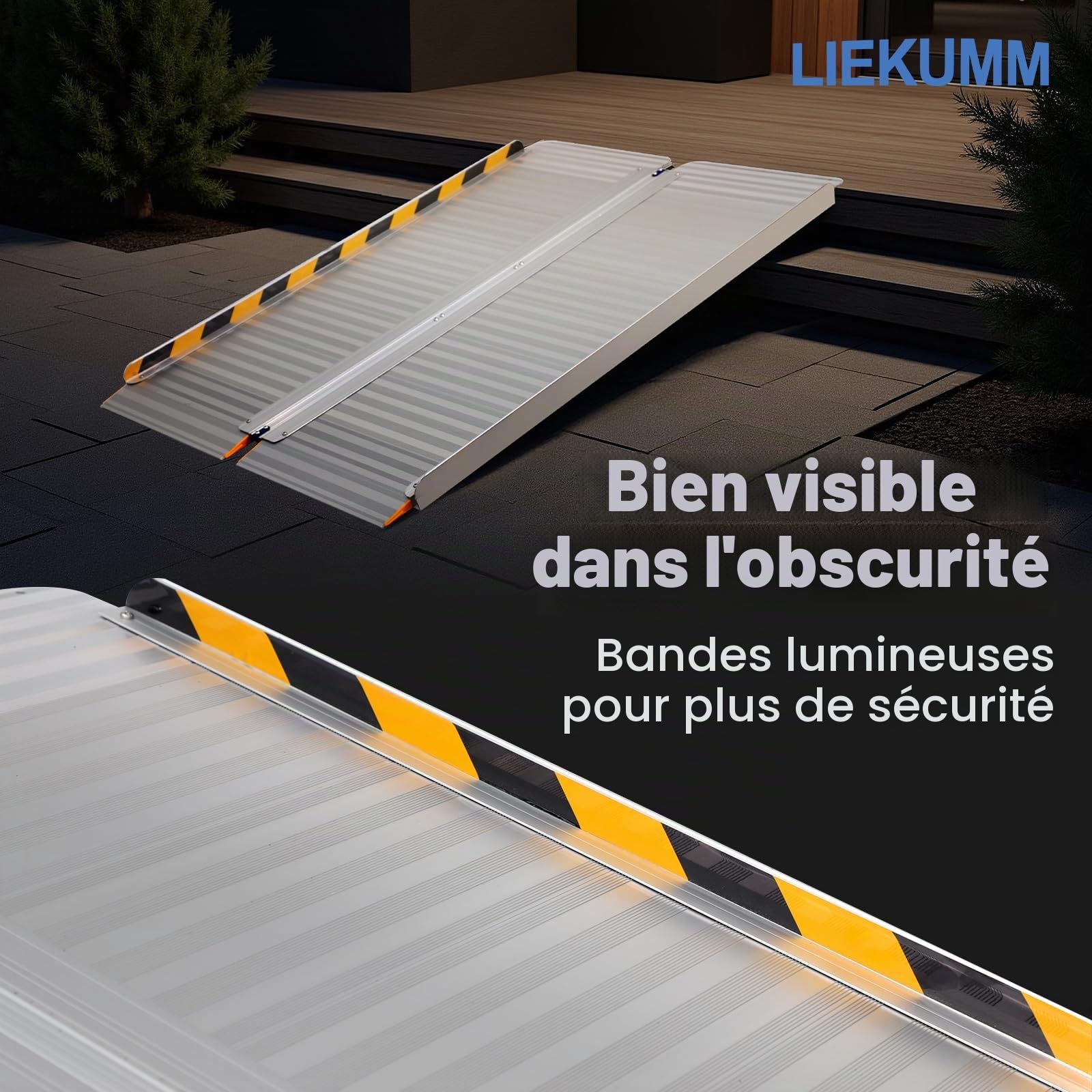 LIEKUMM Rampe de fauteuil roulant, 91 x 77 cm, 450 kg, pliable, aluminium, pour escaliers et trottoirs
