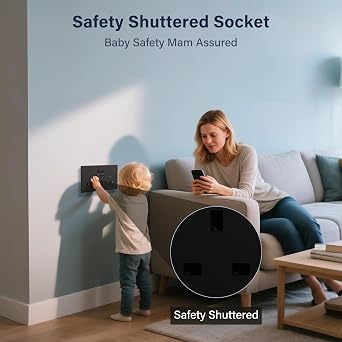 BSEED Double Socket with USB C 5 Pack, Electrical Double Switched Power Plug Wall Socket with LED Indicator, PC Wall Plate Outlet, Black, 13A