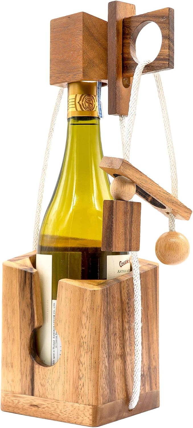 BSIRI Think for Drink Wine Puzzle - Challenging Brain Teaser and Wine Bottle Holder Game, Functional Wine Storage, Ideal Wine Lover Gifts, Fun Gifts, Drinking Games, and Romantic Farmhouse Decor.