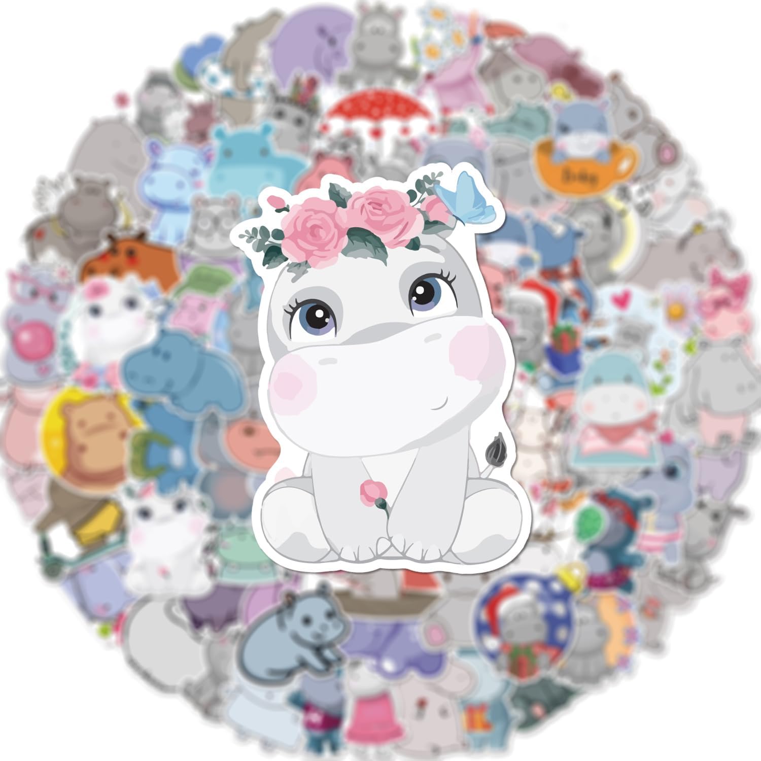 100 Pieces Hippo Stickers Cartoon Vinyl Waterproof Stickers for Laptop,Guitar,Motorcycle,Bike,Skateboard,Luggage,Phone,Hydro Flask, Gift for Teen Birthday Party - Image 5