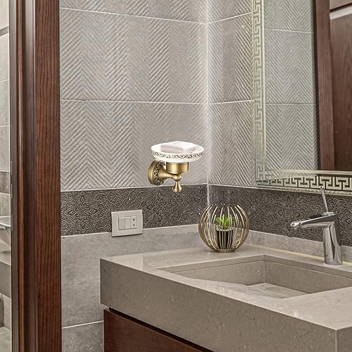 Miniatura 7 de Leyden Barra de toalla de latón, jabonera antigua de ducha de baño, accesorio de baño montado en la pared, colgador de barra de toalla retro