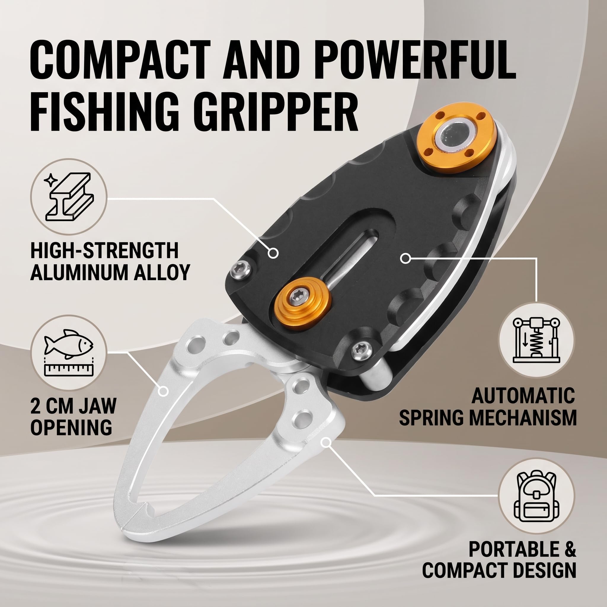 Zerone Fischlippen-Greifer, leicht, tragbar, Aluminiumlegierung, Angellippe, Meer, Salzwasser, Fisch, Greifzange, schwarz