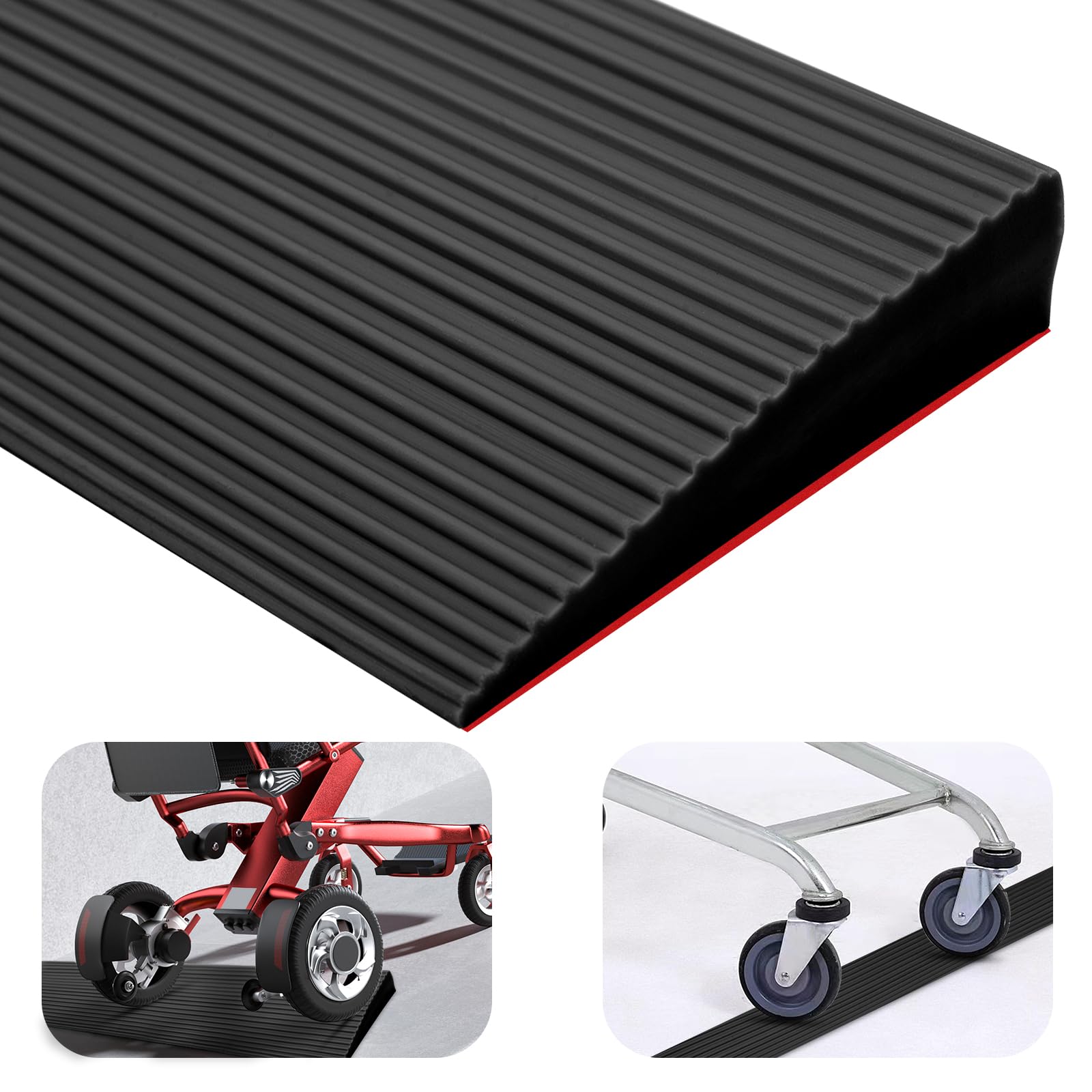 Door Threshold Ramps, Threshold Ramp, PVC Wheelchair Ramp, Non-Slip Surface, Rubber Ramp, Threshold Ramp for Wheelchair, Pram, Rollator or Scooter (Black, 90 x 8 x 2 cm)-image-29