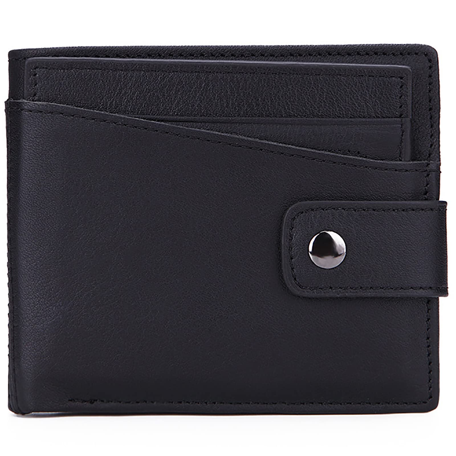 Portafogli, Portafoglio Bifold in Pelle con Tasca Portamonete, Scomparti for Carte di Credito, Finestra for Documenti, Porta Minimalista(Black)