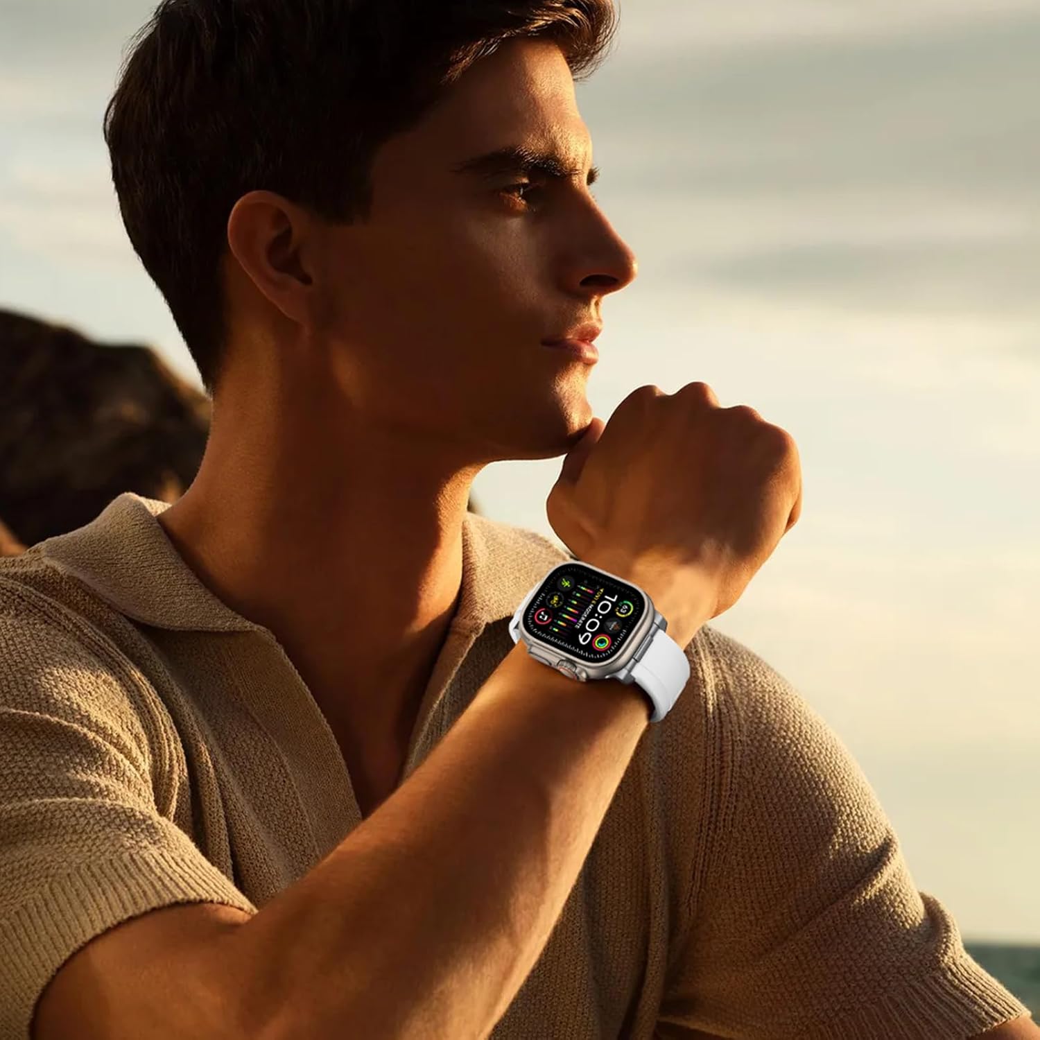 Anlinser Bands Compatible with Apple Watch Ultra 3/2/1 Band 49mm 46mm 45mm 44mm 42mm for Men, Rugged Silicone Sport Strap with Metal Connector for iWatch SE Series 11 10 9 8 7 6 5 4-1 (White) - Image 8