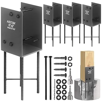 AECXM 6"x6" Actually 5.5"x5.5" Heavy Duty U-Shaped Fence Post Holder Bracket, Wet Concrete Post Bracket, for Deck railings, Fences, gazebos Wet Concrete Foundation Support Dark Gray-4Pack