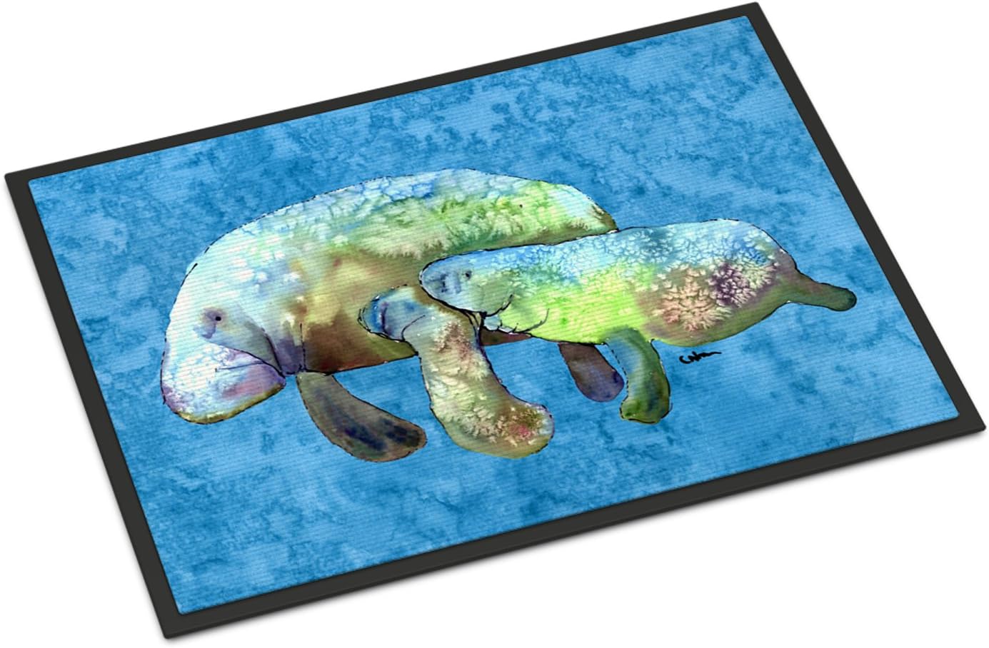 Caroline's Treasures 8660MAT Manatee Doormat 18x27 Front Door Mat Indoor Outdoor Rugs for Entryway, Non Slip Washable Low Pile, 18H X 27W