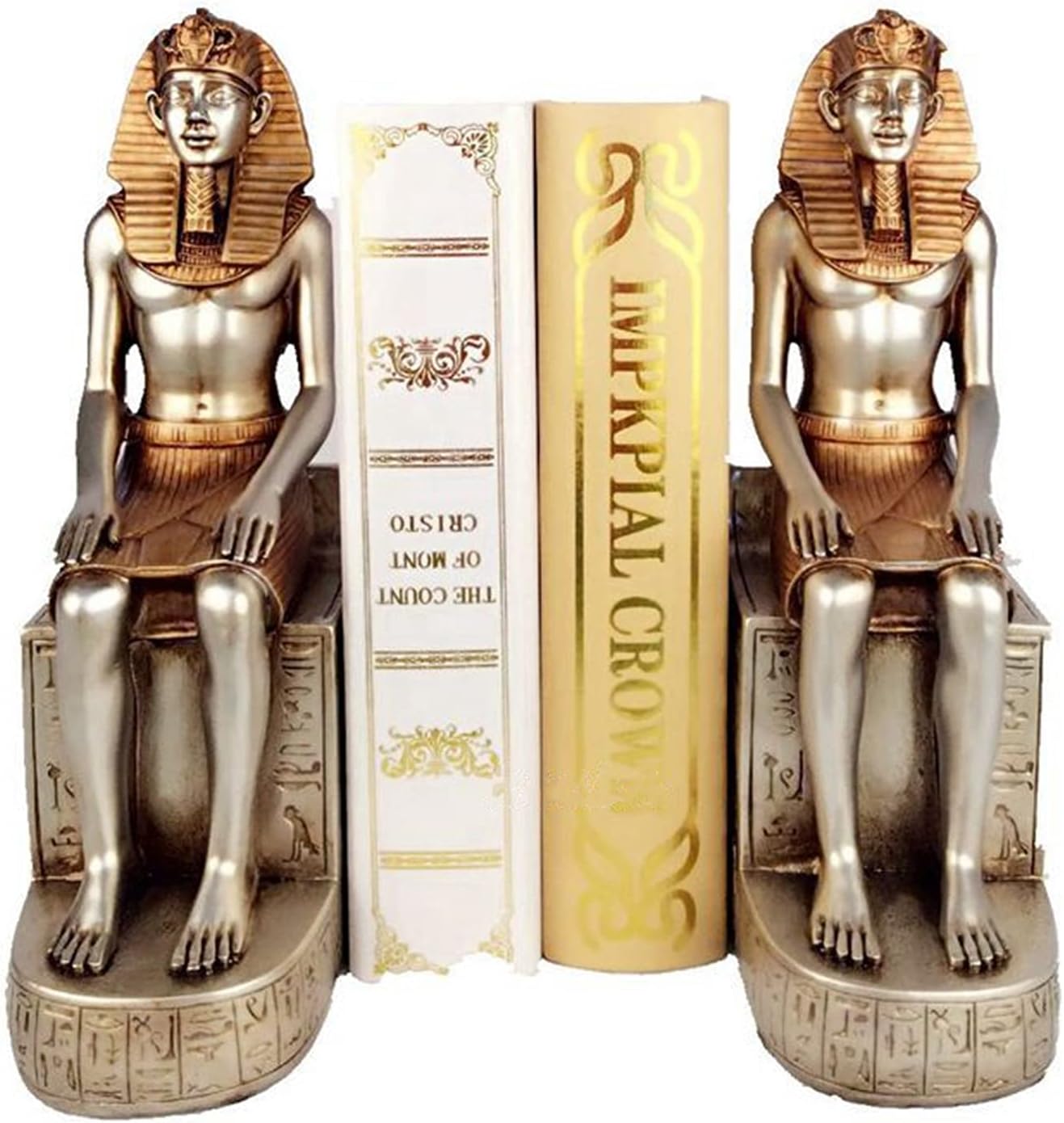 TimeStamp Decorative Bookends,Rustic Unique Egyptian Pharaoh Sculpture Book Ends Stoppers Holder Nonskid for Home Shelves,Polyresin,4.7 x 3.9 x 8.5 Inches,(Set of 2)