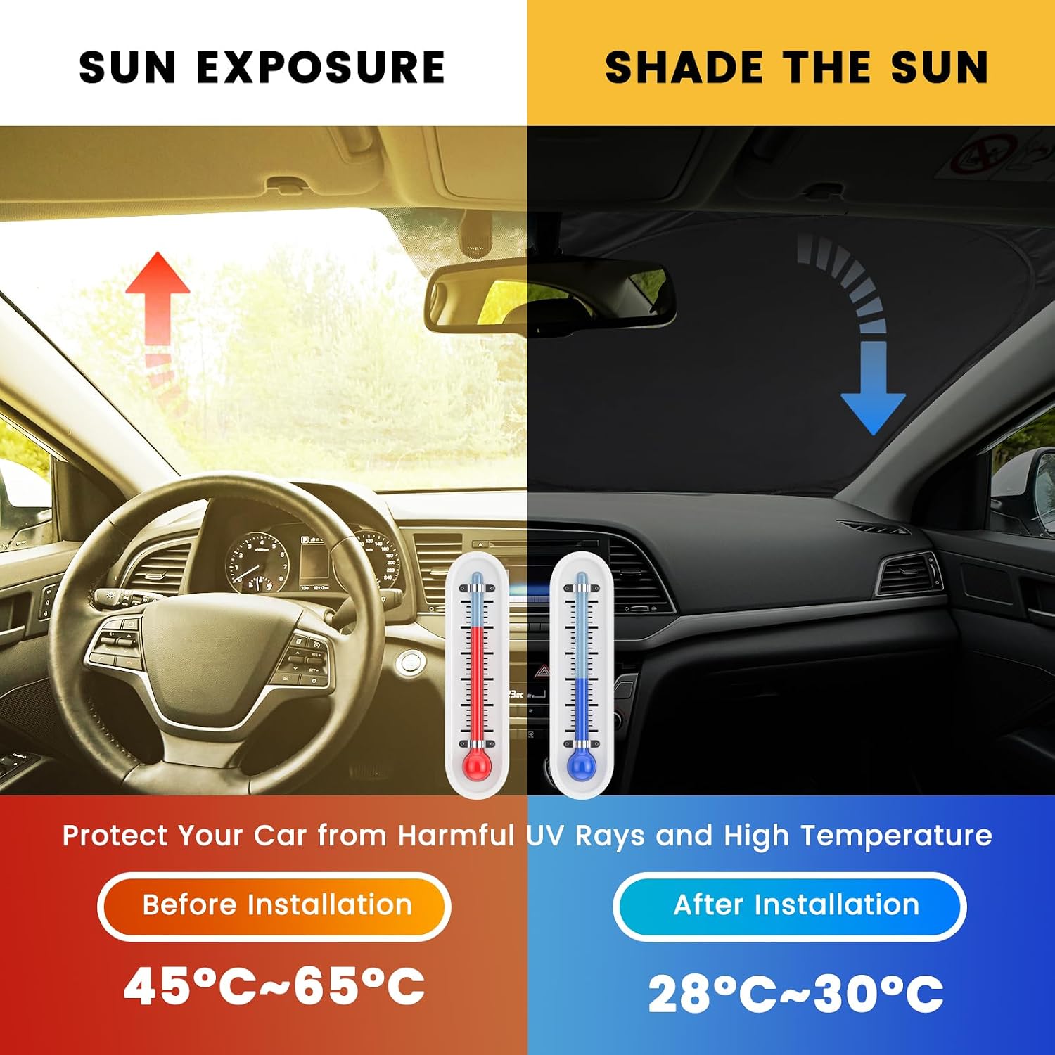 Windshield Sun Shade, Reflective Car Sunshade Blocks Heat, 57 x 31.5 in image 3