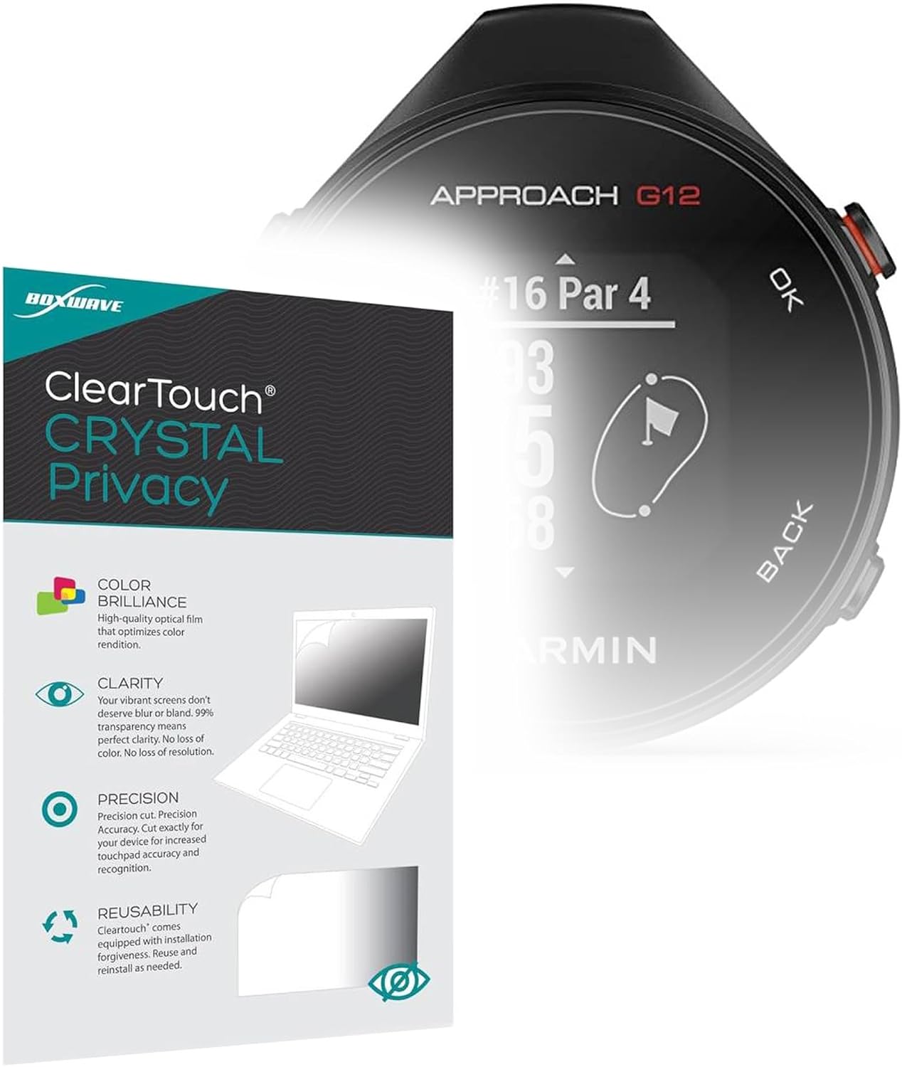 BoxWave Screen Protector Compatible with Garmin Approach G12 - ClearTouch Crystal Privacy (2-Pack), Privacy Screen Protector Flexible Film Clear
