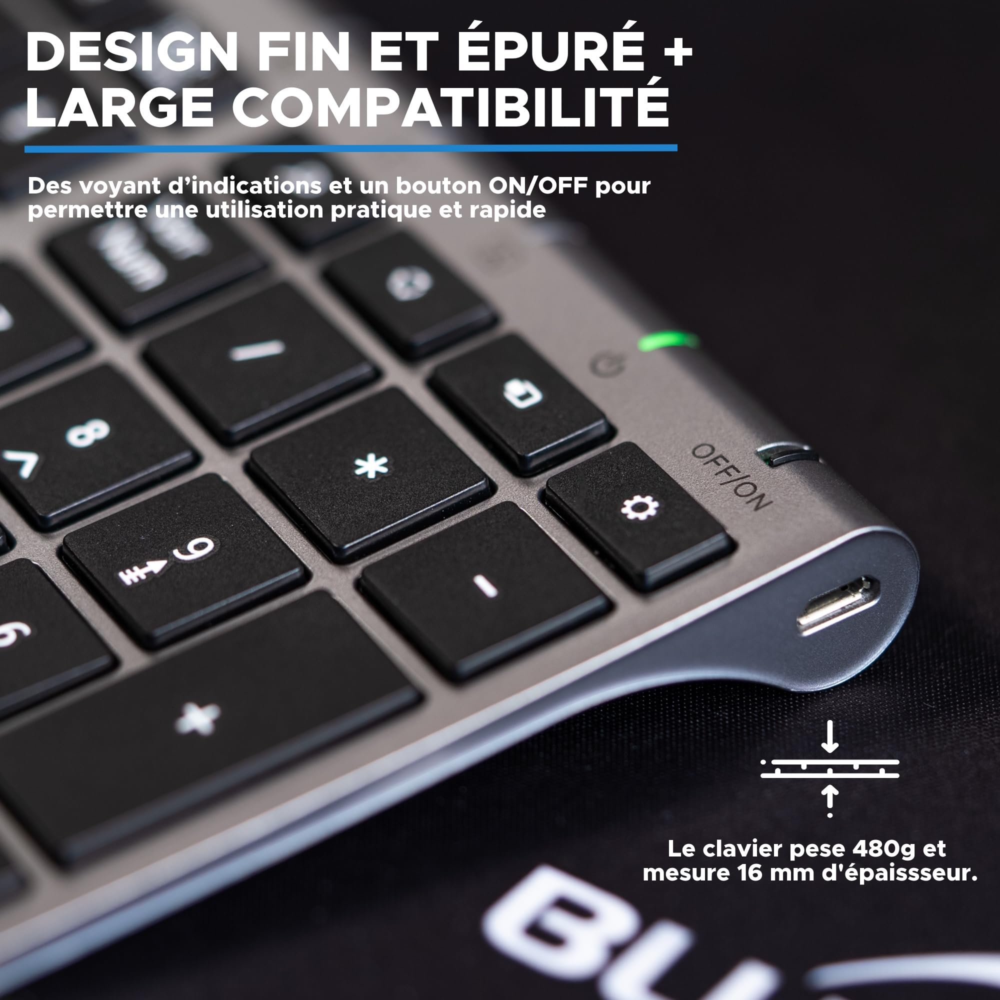 BlueElement - Pack Clavier et Souris sans Fil Grapheme - Wireless avec Smart Dongle - Clics Silencieux - Design Ultra Slim - Ergonomique - Rechargeable - AZERTY FR (Black)