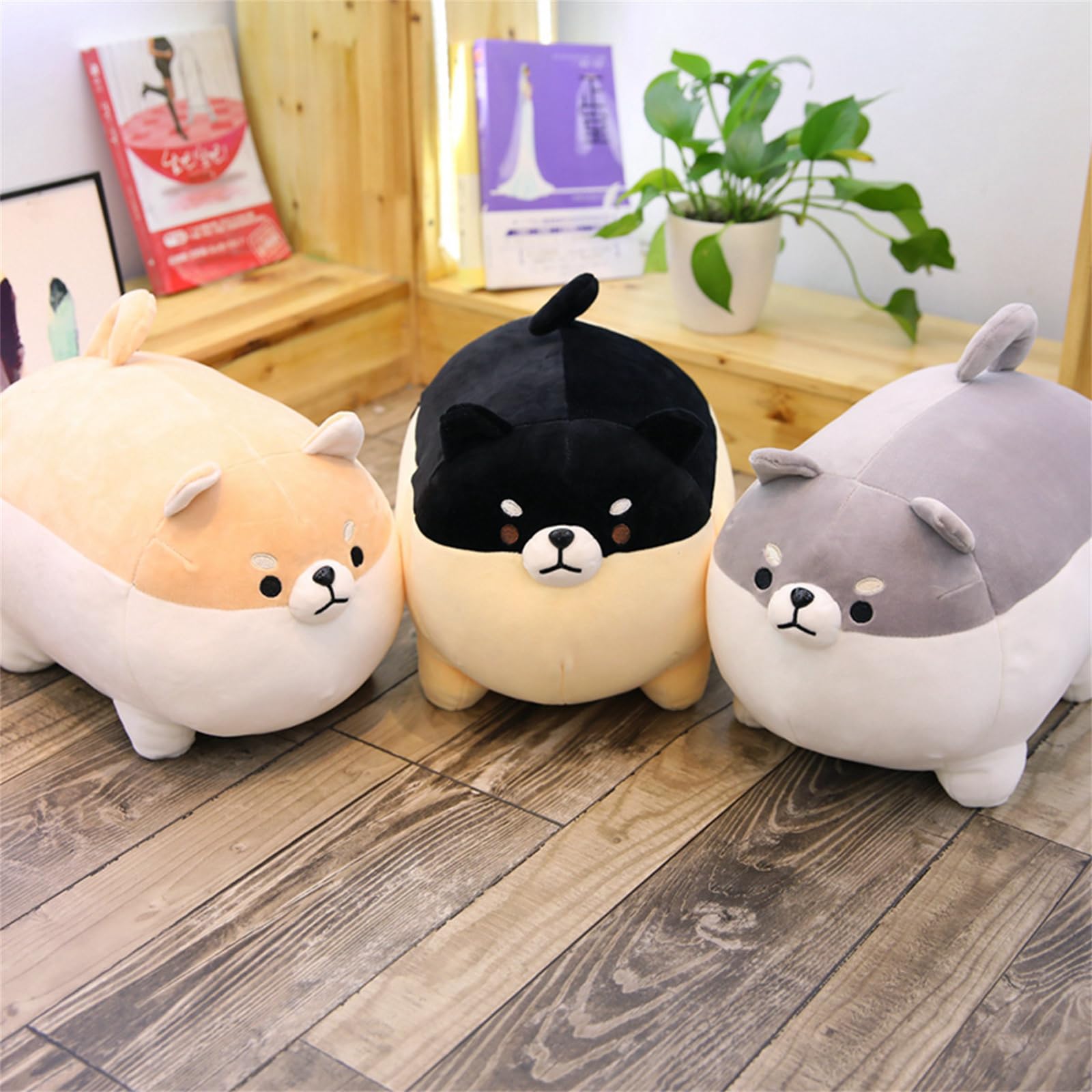 Plüschtiere, Shiba Inu Kissen Plüsch, Plüschkissen, molliges Tierspielzeug, süßes bequemes Puppenkissen, Hundekörperkissen(Black,40CM)