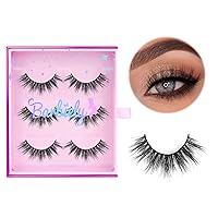 Vista 6 de Pestañas de visón de 0.630 in, 3 pares de pestañas cortas de visón real, aspecto natural, pestañas postizas 100% hechas a mano, aspecto de ojos