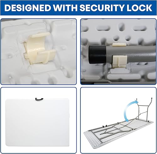 Miniatura 5 de Koreyosh Mesa portátil plegable blanca de 6 pies mesa plegable de 71 pulgadas con mango y patas de acero para cocina picnic fiesta comedor camping