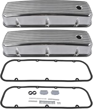 Tall Finned Aluminum Valve Covers 3 11/16" Polished Replacement for Chevy BBC Big Block 396 454 502 1965-1995