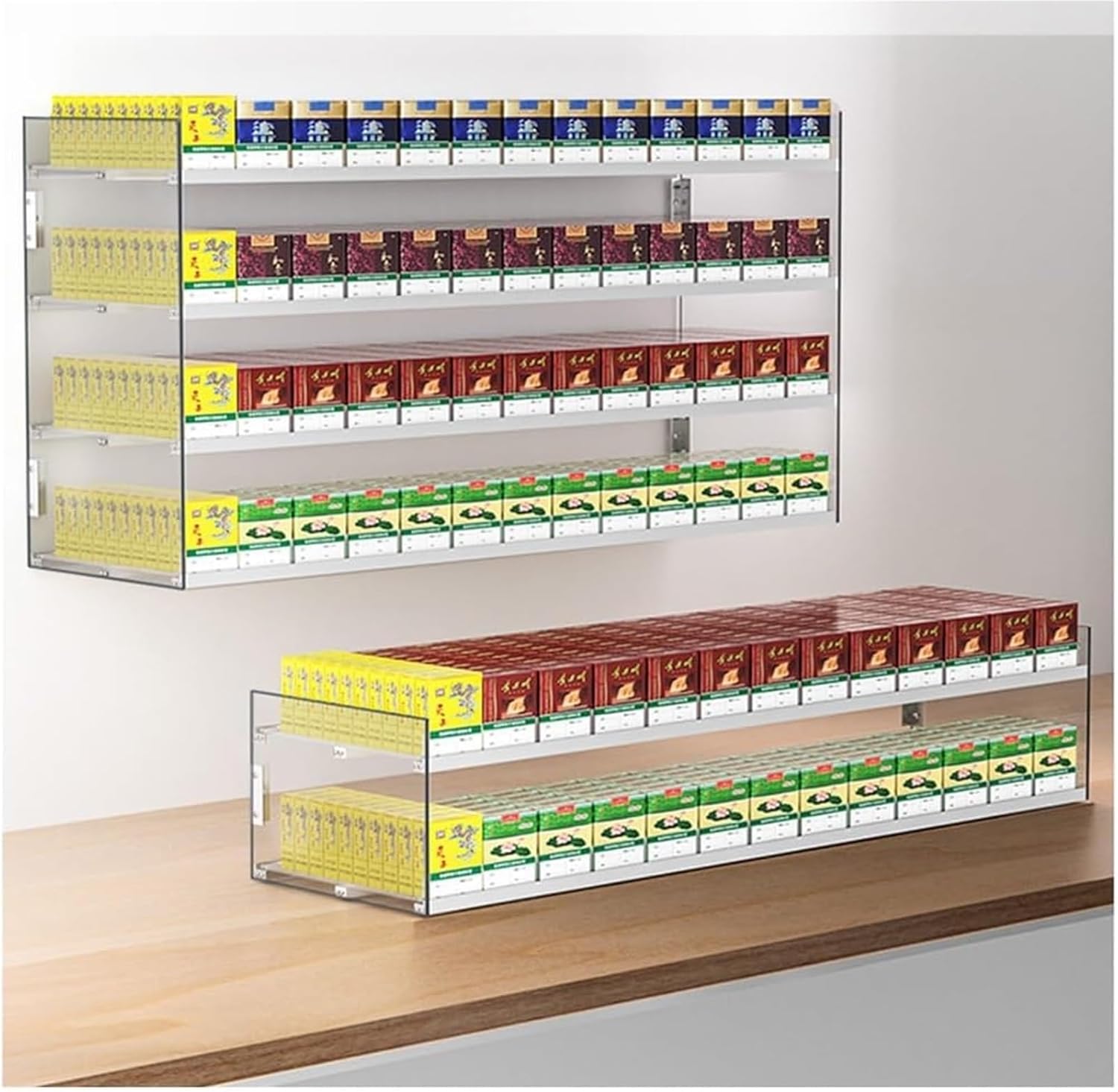 Cigarette Display Rack Shelf,Cigarette Showcase Ra Rectangular Cigarette Case Holder Auto Cigarette Pusher Pushers(62x27x20cm)