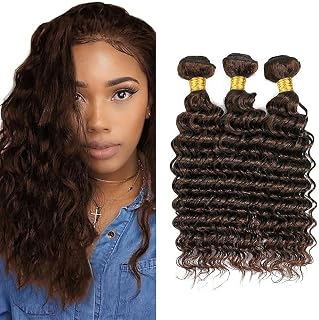 Deep Wave Human Hair Bundles Color #4 Chocolate Brown 12 14 16 Inch 3 Bundles Human Hair Deep Weave Unprocessed Virgin Hair Extensions 50 Gram Per Bundle