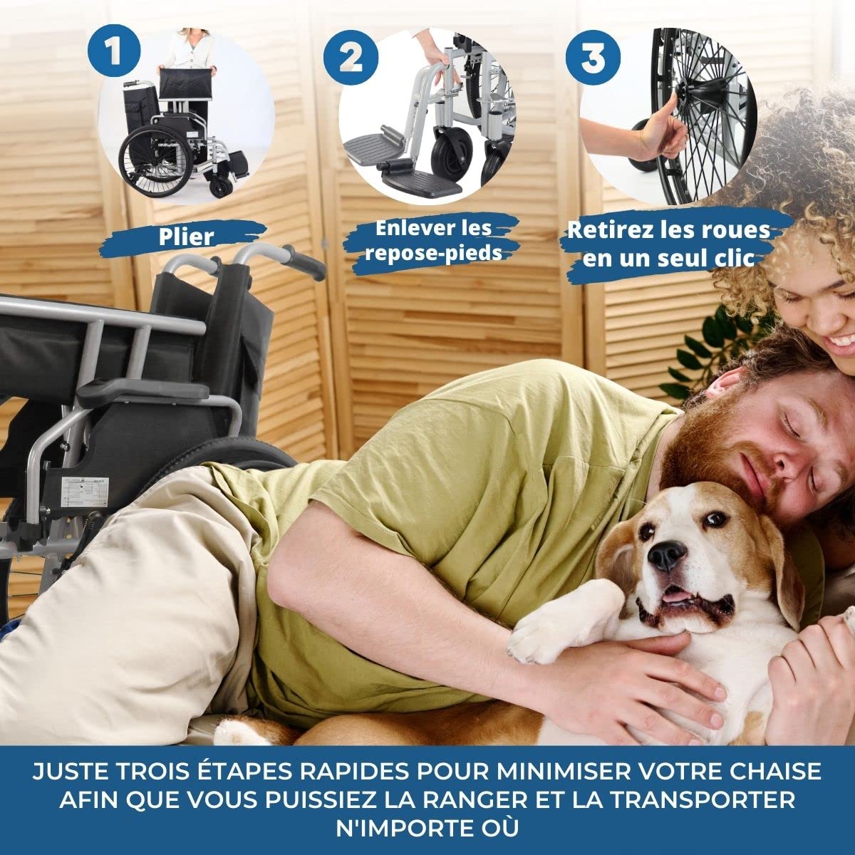 Mobiclinic®, Fauteuil Roulant Bariatrique, Largeur Spéciale 60 cm, Robuste, Max. 225 Kg, Roulettes Amovibles avec un Bouton, Système anti-Bascule, Châssis Double Croix, Accoudoirs et Repose-Pieds