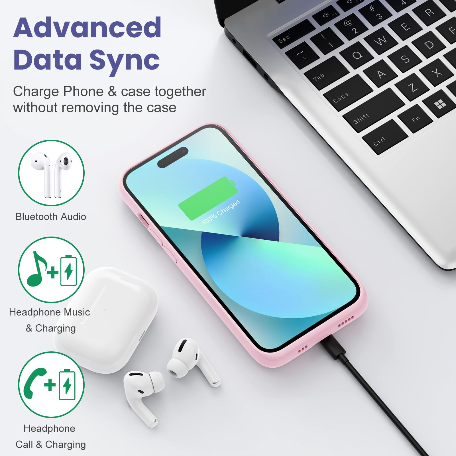 Custodia a batteria per iPhone 12 Pro Max/13 Pro Max/14 Pro Max/14 Plus, [8600 mAh] Ricaricabile Batteria Caricabatteria Portatile Custodia Potente Power Bank per iPhone Rosa