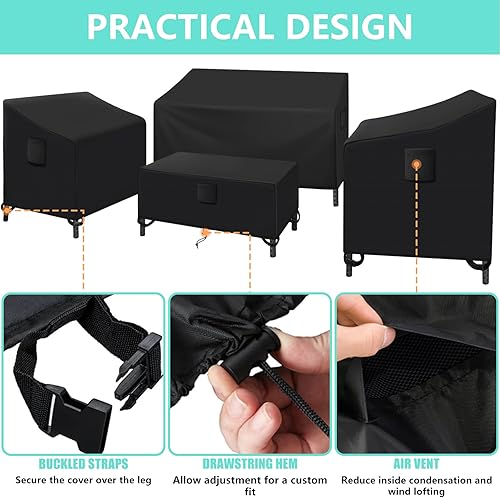 Miniatura 5 de Kovshuiwe Juego de 4 fundas para muebles de patio, 4 piezas para muebles de jardín, patio, jardín, impermeable, mejorada, 420D, resistente, tela