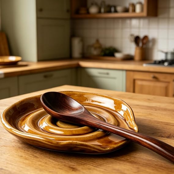 Spoon Rest for Kitchen Counter,Ceramic Spoon Holder,Ceramic Utensil Holder,Cooking Utensil Kitchen Spoon Rest -Essential Kitchen Gadgets & Accessories (Antique Copper)