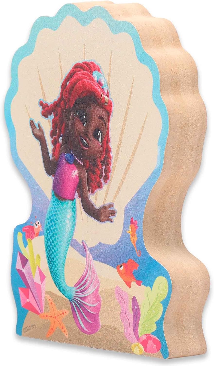 Disney Junior Ariel Seashell Shelf Sitter Decor - Chunky Wood Decoration for Kids' Bedroom or Play Room