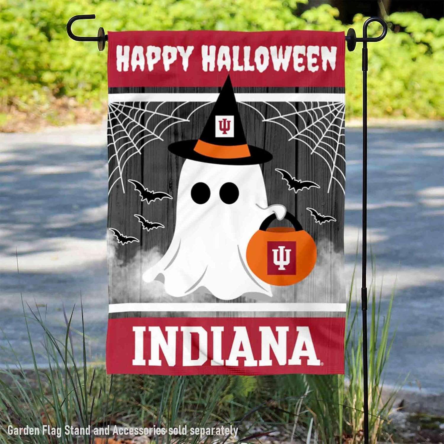 Indiana Hoosiers Happy Halloween Double Sided Garden Yard Flag - Image 2