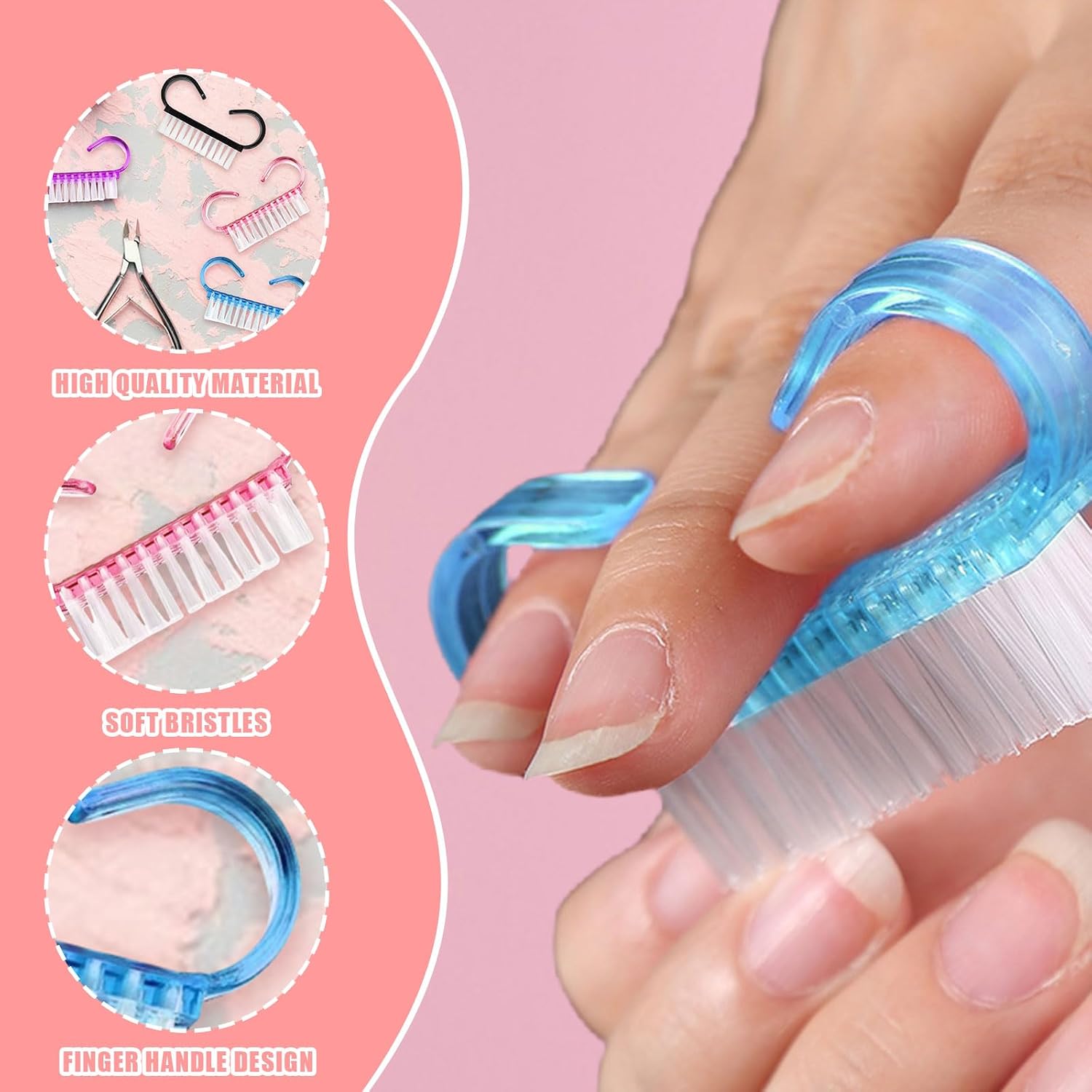Handle Grip Nail Brush,20 Pieces Black Handle Nail Cleaning Brushes Fingernail Brushes Hand Wash Brush for Toes and Nails Cleaning (4 Color)