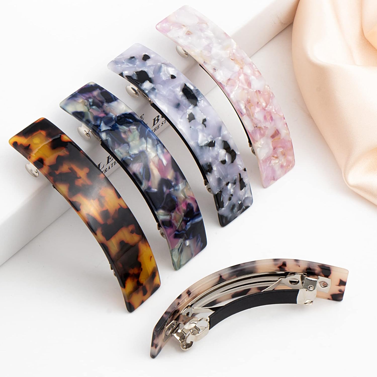 OIIKI 5PCS French Hair Barrettes for Women, Vintage Hair Clips, Durable Cellulose Acetate Barrettes, Elegant Colorful Hair Pins, Hair Accessories for Long Hair for Daily Use or Parties (5 Colors) : Beauty & Personal Care